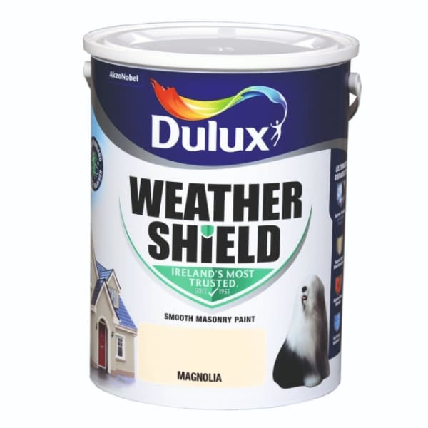 Dulux Weathershield Magnolia 5L exterior masonry paint, durable, weatherproof, fade-resistant, matt finish – Keans