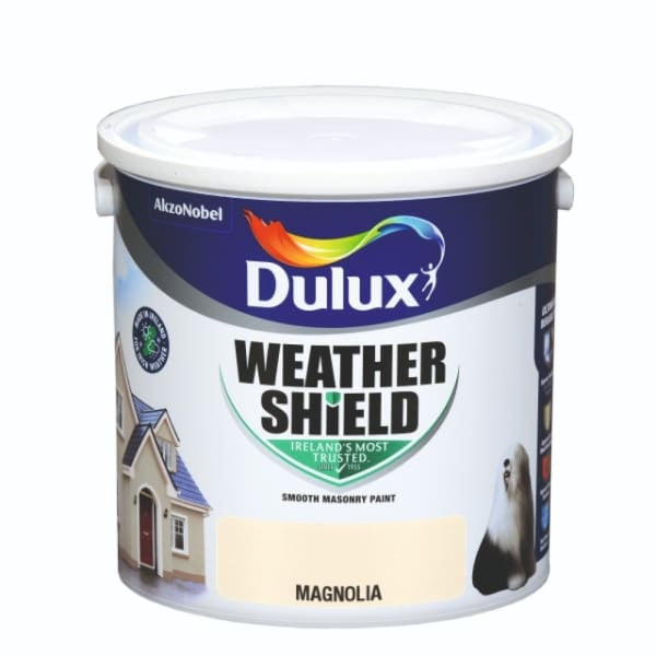 Dulux Weathershield Magnolia 2.5L exterior masonry paint, durable, waterproof, fade-resistant, matt finish – Keans