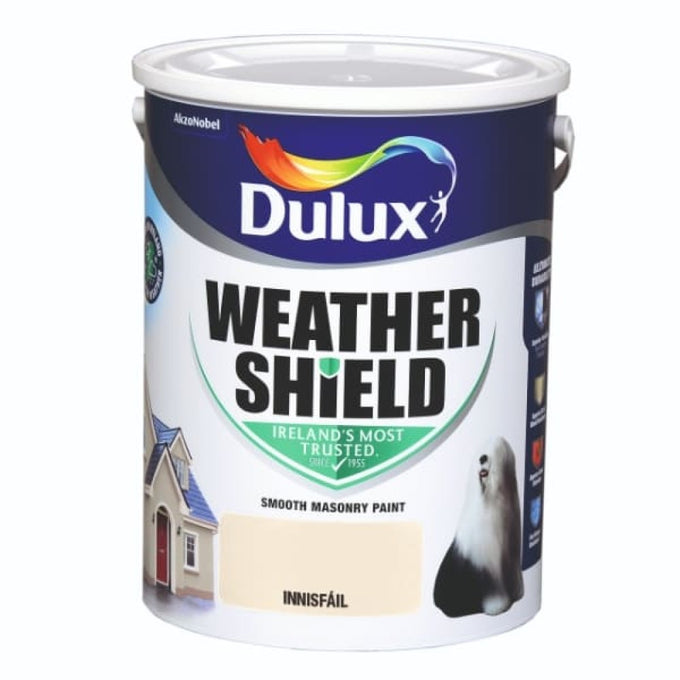 Dulux Weathershield Innisfail 5L exterior masonry paint, durable, waterproof, fade-resistant, matt finish – Keans Claremorris