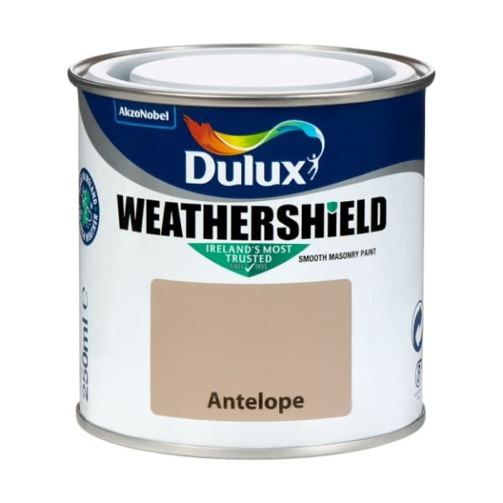 Dulux Weathershield Antelope 250ml exterior paint with superior durability, colour retention, and mould resistance – Keans