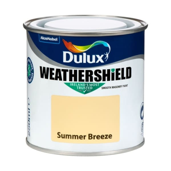Dulux Weathershield SummerBreeze 250ml tester, durable yellow exterior masonry paint, crack-resistant, fade-proof - Keans