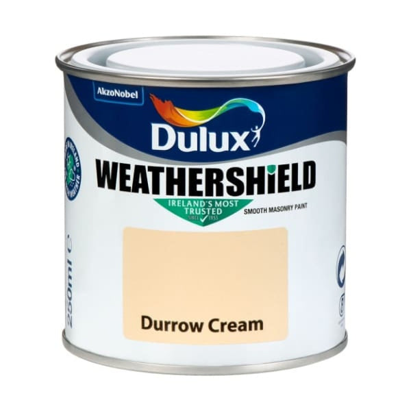 Dulux Weathershield Durrow Cream 250ml exterior masonry paint, durable, waterproof, fade and stain resistant – Keans