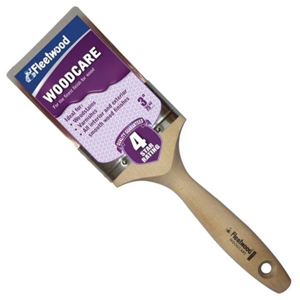Fleetwood 3" woodcare brush with white china bristles, stainless steel ferrule, beavertail handle for stains and varnishes -