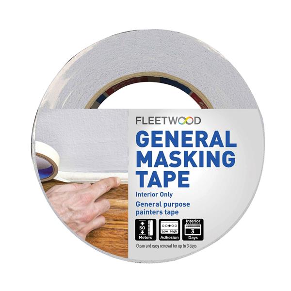 Fleetwood 2" masking tape, easy tear, no residue, protects surfaces indoors, 50m roll – Keans Claremorris.