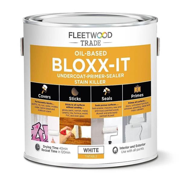 Fleetwood Bloxx-it Oil Base Primer 5L white, interior/exterior, fast drying, stain sealer, 10m²/L coverage - Keans