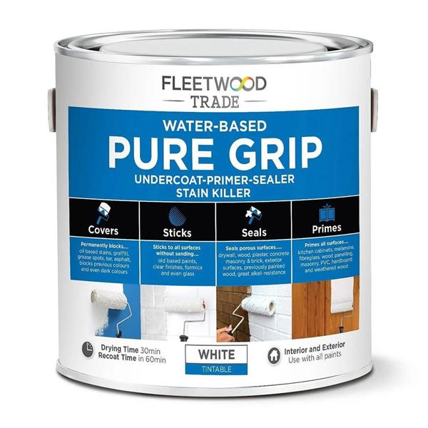 Fleetwood Pure-Grip 1L water-based white primer, fast drying, stain blocking, interior/exterior use – Keans Claremorris