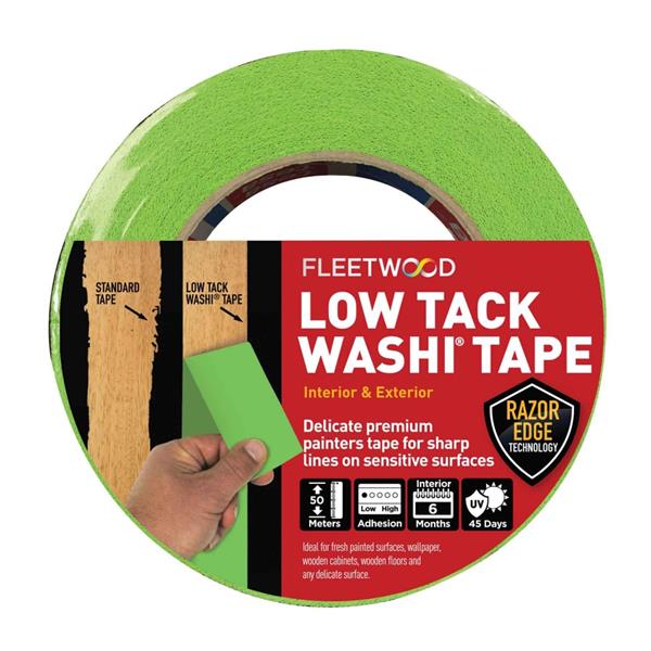 Fleetwood 1.5" Low Tack Washi Tape, 50m, razor edge, residue-free, ideal for delicate surfaces, indoor/outdoor use – Keans