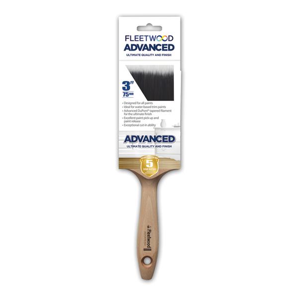 Fleetwood Advanced 3" paint brush with natural wooden handle, tapered filaments for smooth finish, ideal for all paints -