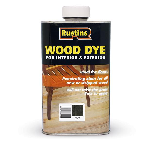 Rustins Wood Dye Ebony 250ml water-based stain for floors, interior & exterior, fast drying, easy apply - Keans Claremorris