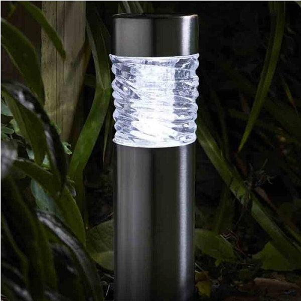 Smart Solar Superbright 10 Lumen Wave Bollard with stainless steel, glass wave design, solar-powered garden light - Keans