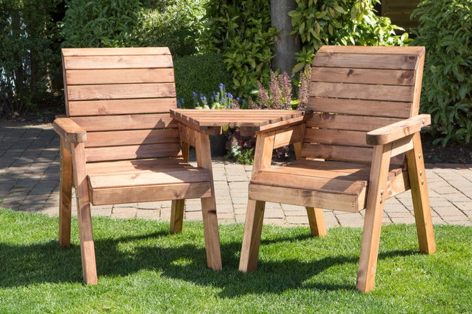 Carrick Angled Twin Companion Set with detachable tray, Scandinavian redwood, outdoor bench by Keans Claremorris
