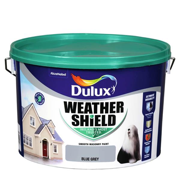 Dulux Weathershield Blue Grey Masonry Paint 10L, exterior, opaque, anti-mould, anti-fade, 16sqm/L coverage – Keans