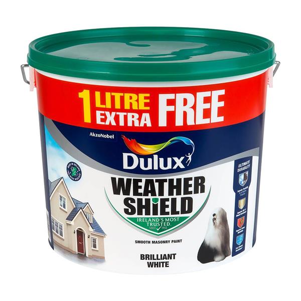 Dulux Weathershield 11L Brilliant White Masonry Paint, exterior, opaque, anti-mould, 16sqm/L coverage – Keans Claremorris