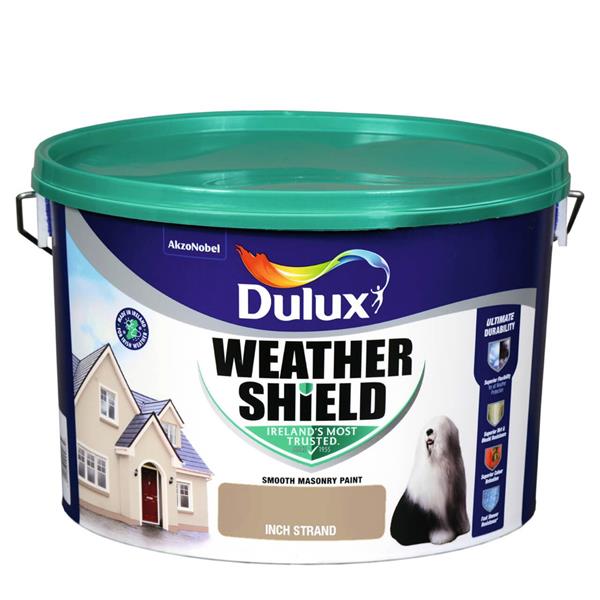 Dulux Weathershield Masonry Paint 10L Inch Strand, exterior opaque finish, anti-mould, water-based, Keans Claremorris