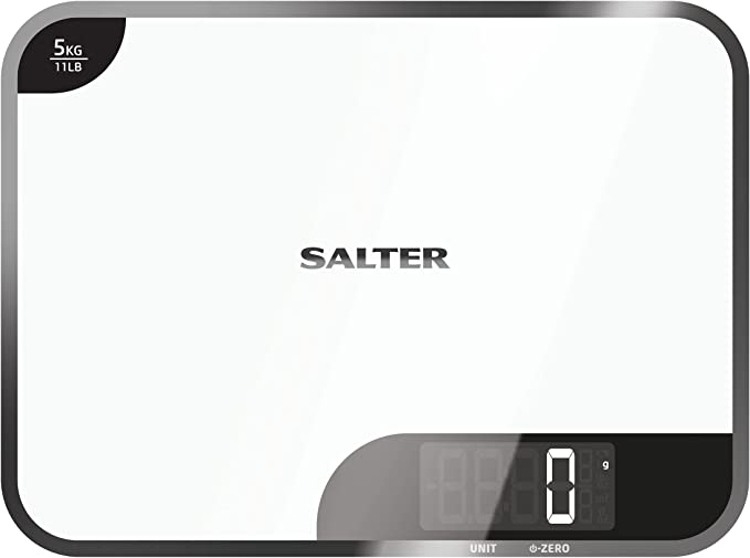 Salter Mini Max 5 Digital Kitchen Scale in Clear White Glass - Compact, Accurate, Keans Claremorris