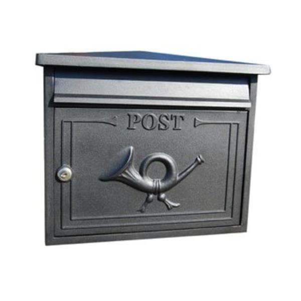 Graphite Black Shannon Post Box, handcrafted cast aluminium, secure key lock, traditional design, wall-mount, Keans