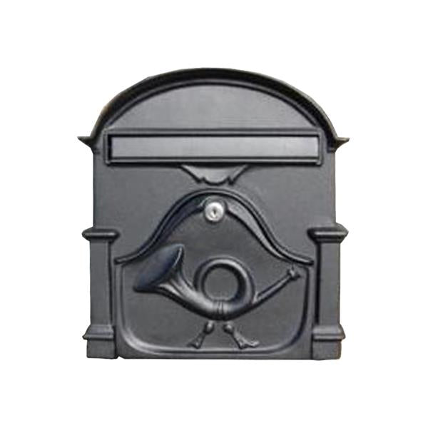 The Al Gloss Graphite Black Postbox, small cast aluminum, secure key lock, traditional design – Keans Claremorris.