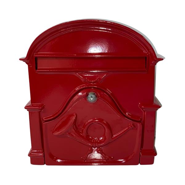 The Al Gloss Ruby Red small cast aluminium letterbox with secure lock, traditional design, powder coat finish – Keans