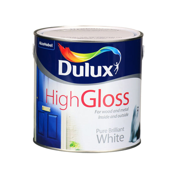 Dulux Hi-Gloss Pure Brilliant White 2.5L paint, high gloss, durable for interior & exterior wood and metal – Keans