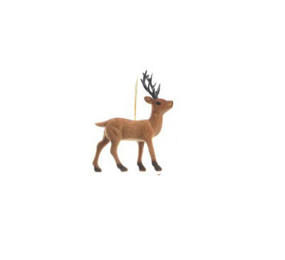 Brown flocked reindeer figurine, assorted styles, soft plush finish, 13cm tall, festive décor by Keans Claremorris