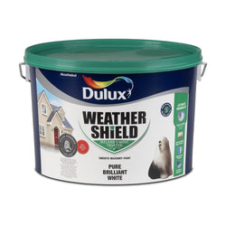 Dulux Weathershield Smooth Masonry Paint 10L in Pure Brilliant White with mould protection and anti-fade, from Keans