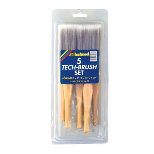 Fleetwood Tech 5 Piece Paint Brush Set with sleek dark handles, various sizes, suitable for all paints – Keans Claremorris