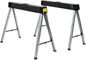 Folding Metal Leg Sawhorses Twin Pack with non-slip feet, aluminium legs, plastic top, 340kg load - Keans Claremorris