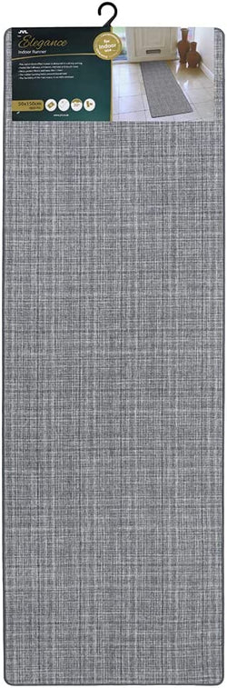 Elegance Indoor Runner Mat Grey 50x150cm, linen effect, rubber backing, machine washable, anti-slip, by Keans Claremorris