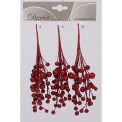Red pearlised foam berry spray on wire, flexible stems, pack of 3, festive decor by Keans Claremorris
