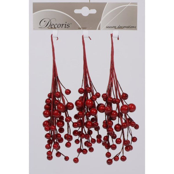 Red pearlised foam berry spray on wire, flexible stems, pack of 3, festive decor by Keans Claremorris