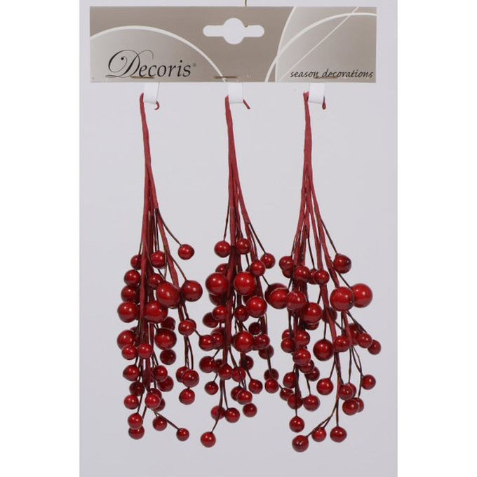 Red pearlised foam berry spray on wire, flexible stems, pack of 3, festive decor by Keans Claremorris