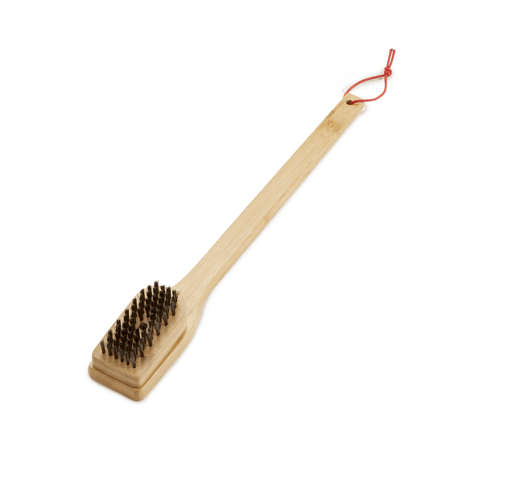 Weber 46 cm bamboo grill brush with angled bristles, long handle for safe cleaning, eco-friendly, available at Kean’s