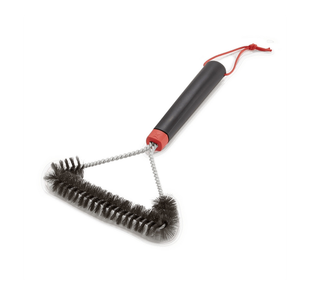 Weber 30 cm three-sided grill brush with ergonomic handle and hanging loop, heavy-duty BBQ cleaner at Kean’s Claremorris. –