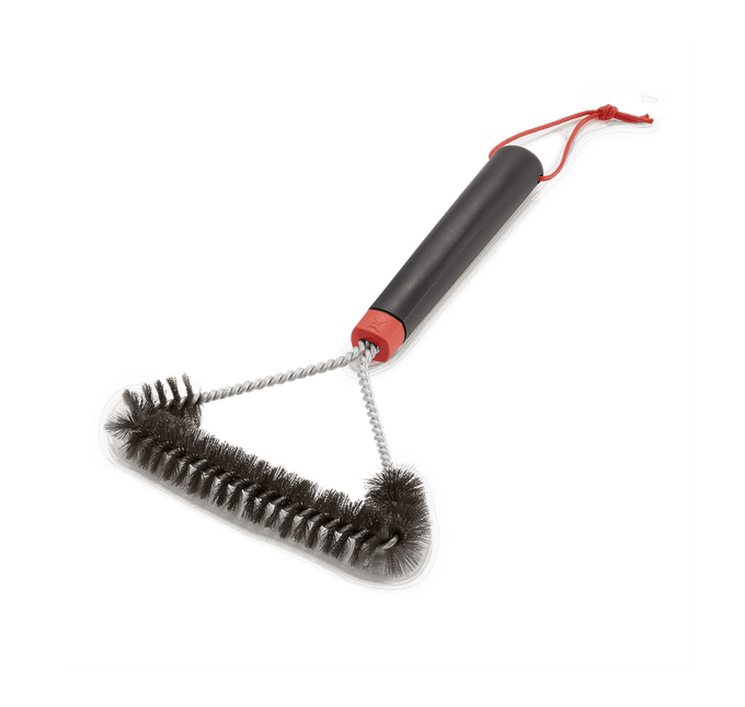Weber 30 cm three-sided grill brush with ergonomic handle and hanging loop, heavy-duty BBQ cleaner at Kean’s Claremorris. –