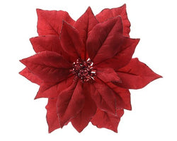Red poinsettia clip with glittered edges, realistic polyester flower, 24cm, perfect for festive décor – Keans Claremorris