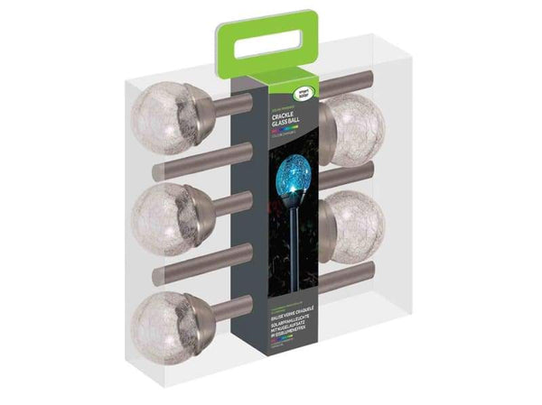Crackle Globe Lights Stainless Steel x5, color-changing solar garden stakes, outdoor decor, Keans Claremorris