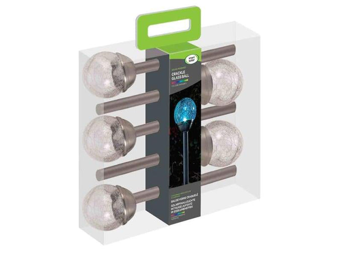 Crackle Globe Lights Stainless Steel x5, color-changing solar garden stakes, outdoor decor, Keans Claremorris