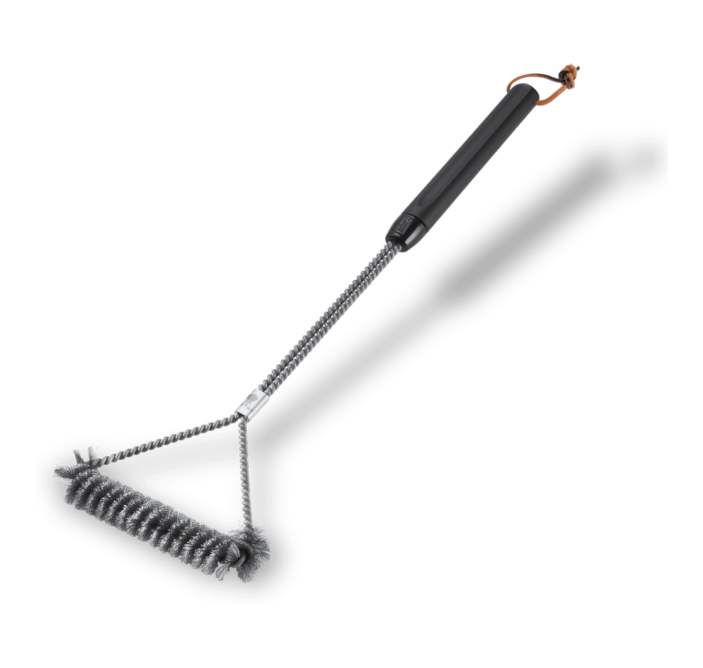 Weber 53cm T-Shape Grill Brush with 3-sided stainless steel bristles for deep cleaning, available at Kean’s Claremorris. –