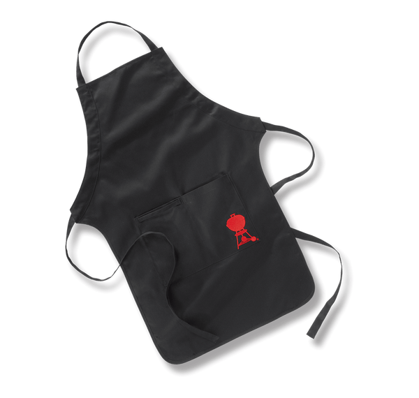 Weber BBQ Apron in black cotton with adjustable neck strap and deep pockets, available at Kean’s Claremorris. – online at