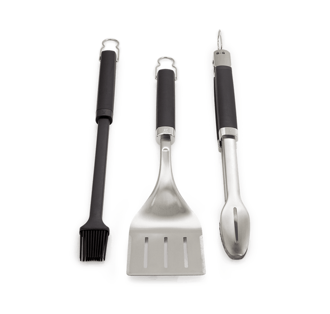 Weber Precision 3-Piece Grill Tool Set with stainless steel utensils, perfect for BBQ grilling – available at Keans