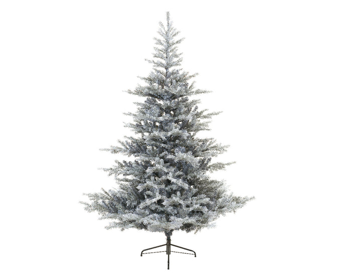 Grandis Fir Frosted 240cm Christmas Tree with 2,935 realistic tips, hinged branches, metal stand – Keans Claremorris display