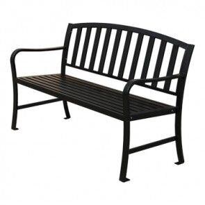 Black metal garden bench with straight back, durable and low maintenance, flat packed | Keans Claremorris