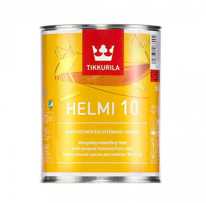 Tikkurila Helmi 10 water-based matt furniture paint 0.9L, durable, washable, tintable, for interior wood & metal – Keans