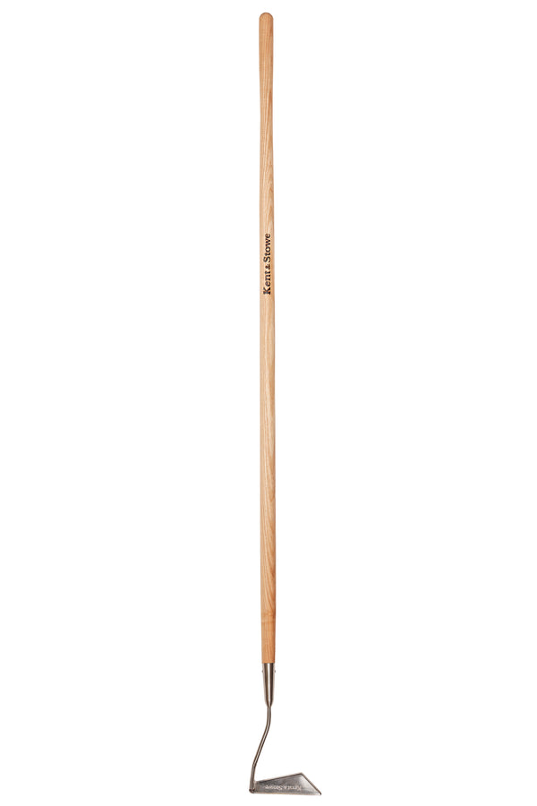 K&S Ss Long Handled 3 Edge Hoe with stainless steel blade and ash wood handle, ideal for weeding in borders – Keans