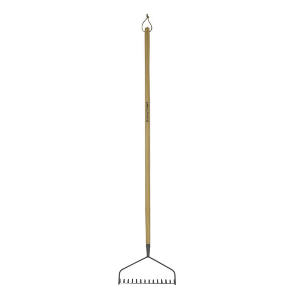 K&S Carbon Steel Soil Rake with ash wood handle, ideal for tight spaces and gardeners with limited mobility – Keans