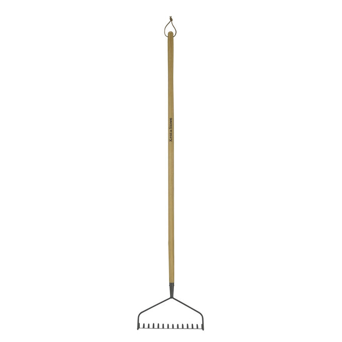 K&S Carbon Steel Soil Rake with ash wood handle, ideal for tight spaces and gardeners with limited mobility – Keans