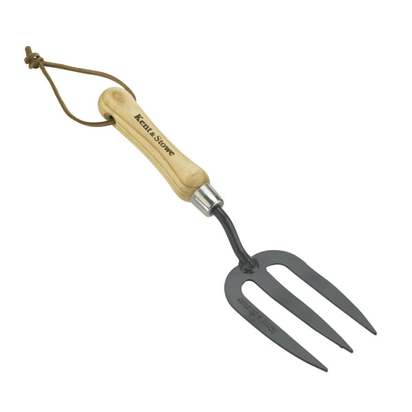 K&S Carbon Hand Fork with ash wood handle, carbon steel prongs, cranked shaft, ideal for weeding and planting – Keans