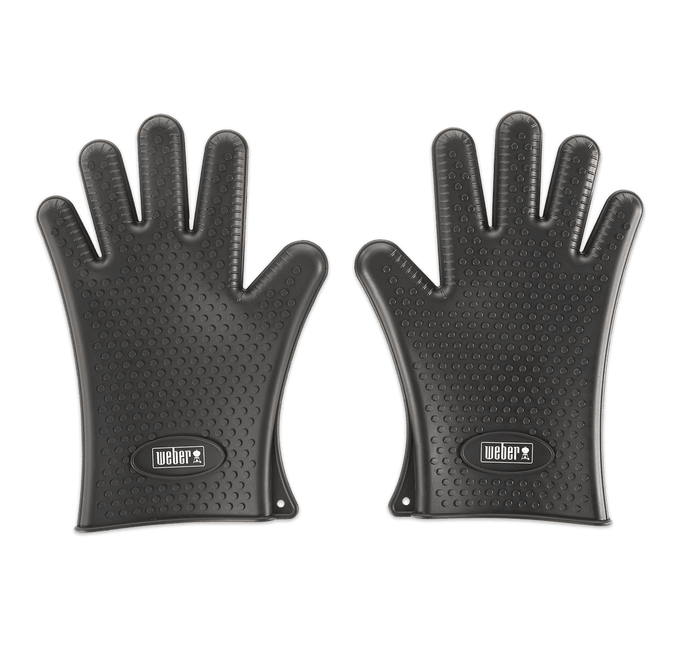 Weber Silicone Barbecuing Gloves, heat-resistant to 204°C, food-grade, reusable BBQ gloves available at Kean’s Claremorris.