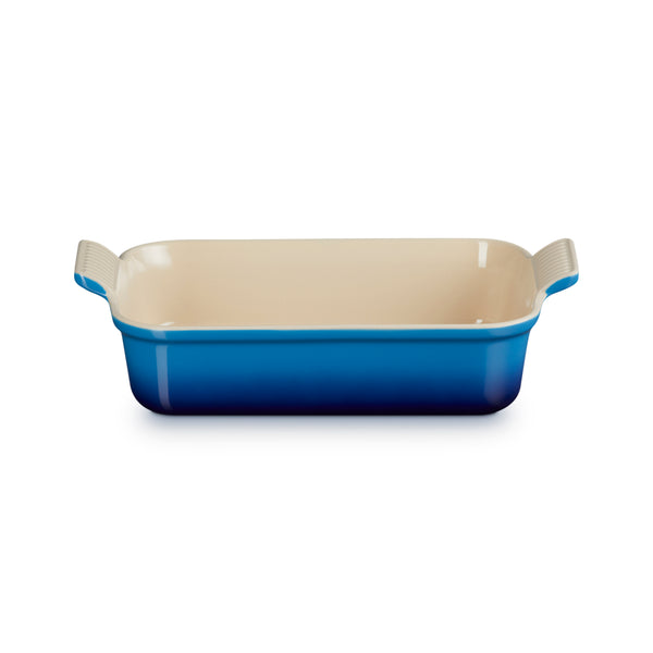 Le Creuset 26cm Azure Stoneware Rectangular Dish with scalloped handles, durable, scratch-resistant – Keans Claremorris