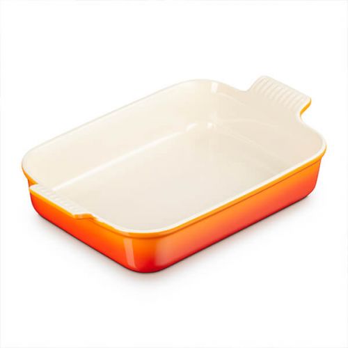Le Creuset 32cm Deep Rectangular Bamboo Stoneware Dish, scratch-resistant, heat-retentive, versatile cooking - Keans